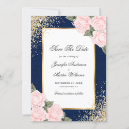 Navy Blue Blush Pink Roses Foto Save the Date