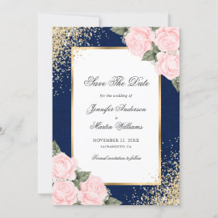 Navy Blue Blush Pink Roses Foto Save the Date