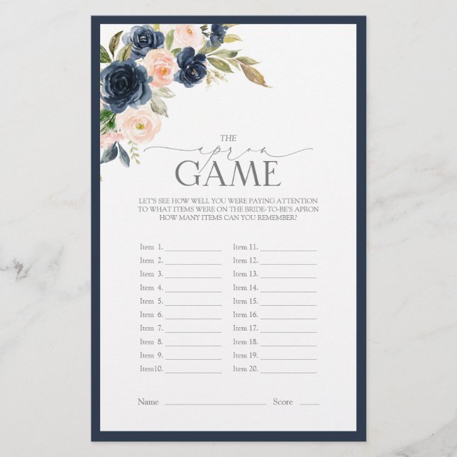 Navy Blue Blush Pink Watercolor Brautparty Game (Vorderseite)