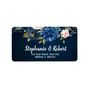 Navy Blue Blush Rosa Rose Boho Floral Adresse Adressaufkleber