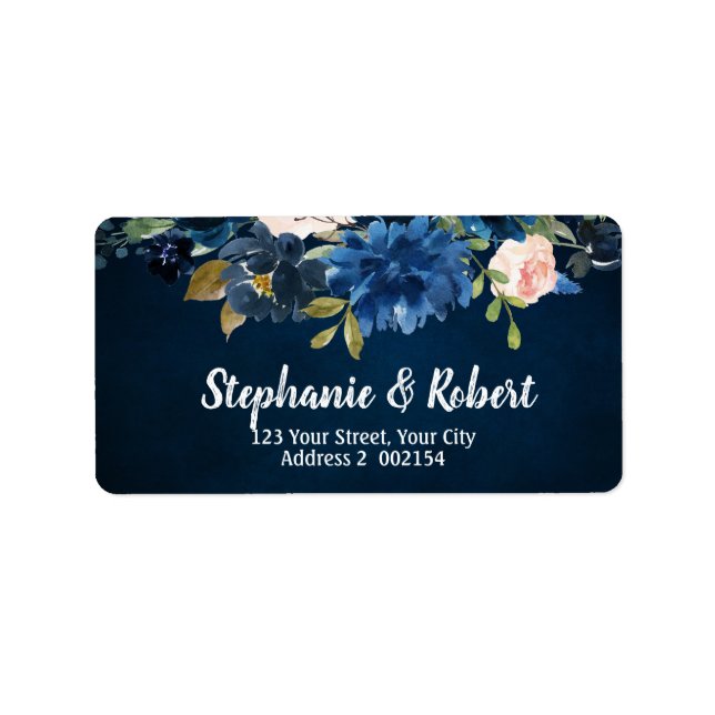 Navy Blue Blush Rosa Rose Boho Floral Adresse Adressaufkleber (Vorne)