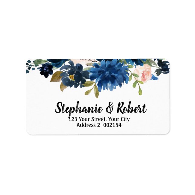 Navy Blue Blush Rosa Rose Boho Floral Adresse Adressaufkleber (Vorne)
