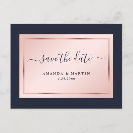 Navy Blue Blush Rose Gold Hochzeit speichern das D Ankündigungspostkarte