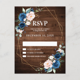 Navy Blue Blush Rustic Holz Gold Geometric UAWG Postkarte