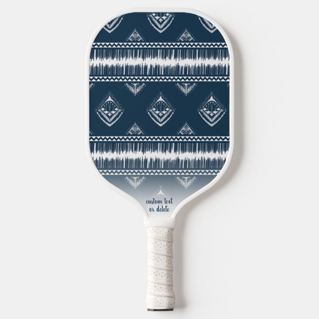 Navy Blue Boho Chic Fringe Muster Custom Text Pickleball Schläger (Vorderseite)