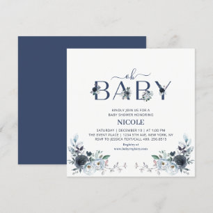 Navy Blue Boho Floral Boy Baby Showplatz Einladung