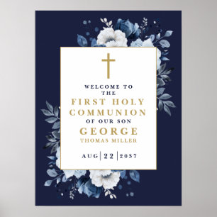 Navy Blue Boho Floral Heilige Kommune Begrüßungsze Poster