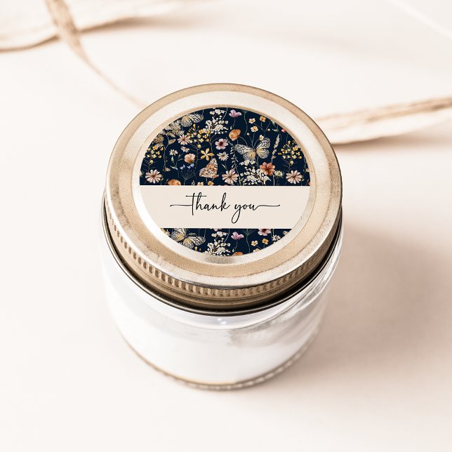 Navy Blue Boho Vielen Dank Sticker (Navy Blue Boho Floral Thank You Sticker by Painted Paperie
)