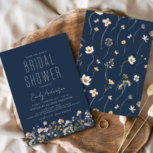 Navy Blue Boho Wildblume Brautparty Einladung