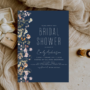Navy Blue Boho Wildblume Brautparty Einladung