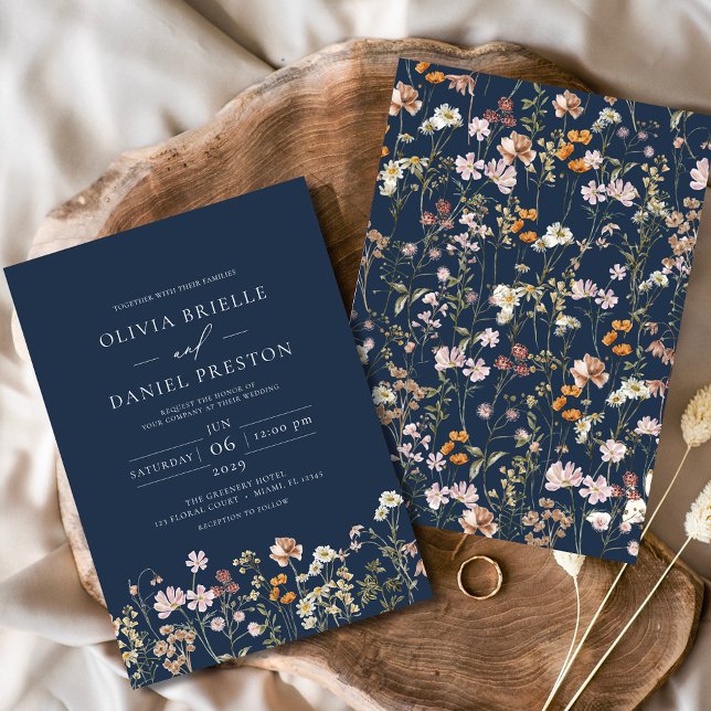 Navy Blue Boho Wildblume Garden Wedding Einladung (Von Creator hochgeladen)