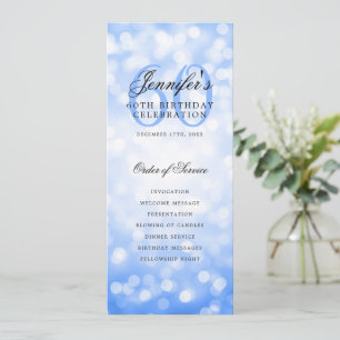 Navy Blue Bokeh 60th Birthday Programme avec menu