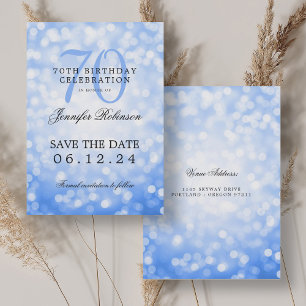 Navy Blue Bokeh 70. Geburtstag Save the Date Einladung