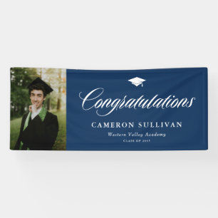 Navy Blue Bold Calligraphy Foto Abschluss Banner