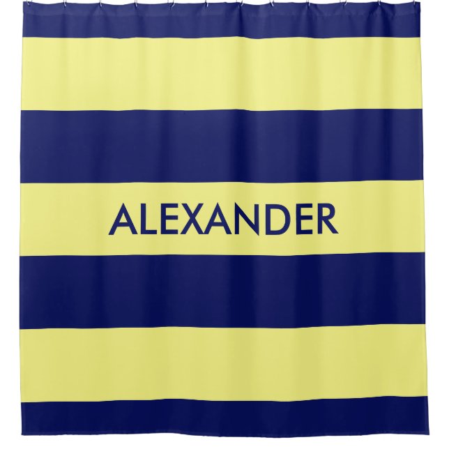 Navy Blue Bold H Strip #3 Monogram Duschvorhang (Vorderseite)