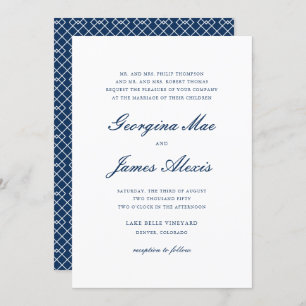 Navy Blue Bold Script Classic Wedding Einladung