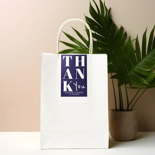 Navy Blue Bold Simple Dankeschön Gastgeschenk Hoch Rechteckiger Aufkleber (Von Creator hochgeladen)