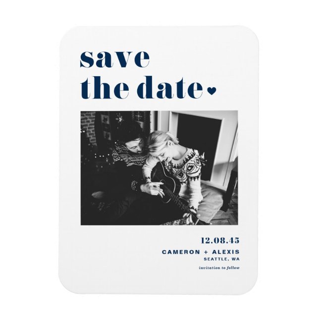 Navy Blue Bold Typografy Foto Save the Date Magnet (Vertikal)