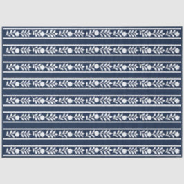 Navy Blue Bone Inlay Floral Border Decoupage Paper Seidenpapier