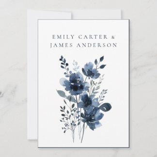 Navy Blue Botanical Wedding Einladung
