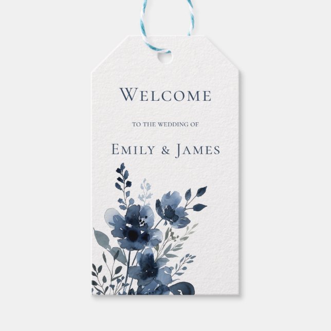 Navy Blue Botanical Wedding Geschenkanhänger (Vorderseite)
