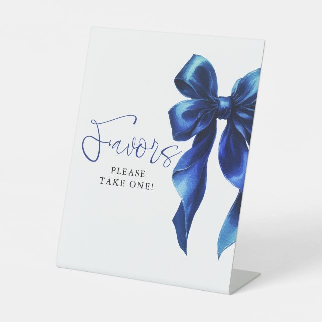 Navy Blue Bow Bridal Shower Favors Sockelschild (Vorderseite)