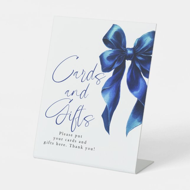 Navy Blue Bow Cards and Gifts Bridal Shower Sockelschild (Vorderseite)