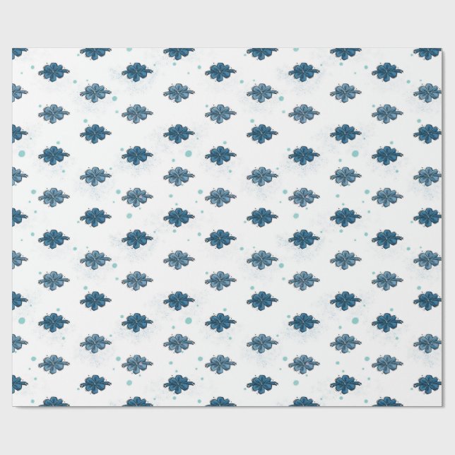 Navy Blue Bow Pattern Glossy Wrapping Paper Geschenkpapier (Flach)
