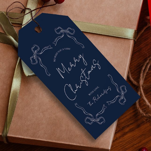 Navy Blue Bow Whimsical Einmaliges Weihnachtsgesch Geschenkanhänger (Von Creator hochgeladen)