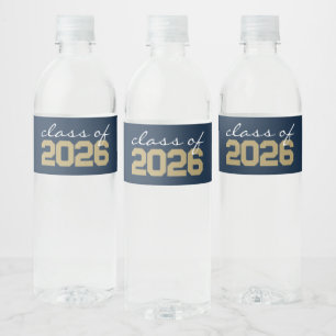 Navy Blue & Bronze Abschluss Water Bottle Labels