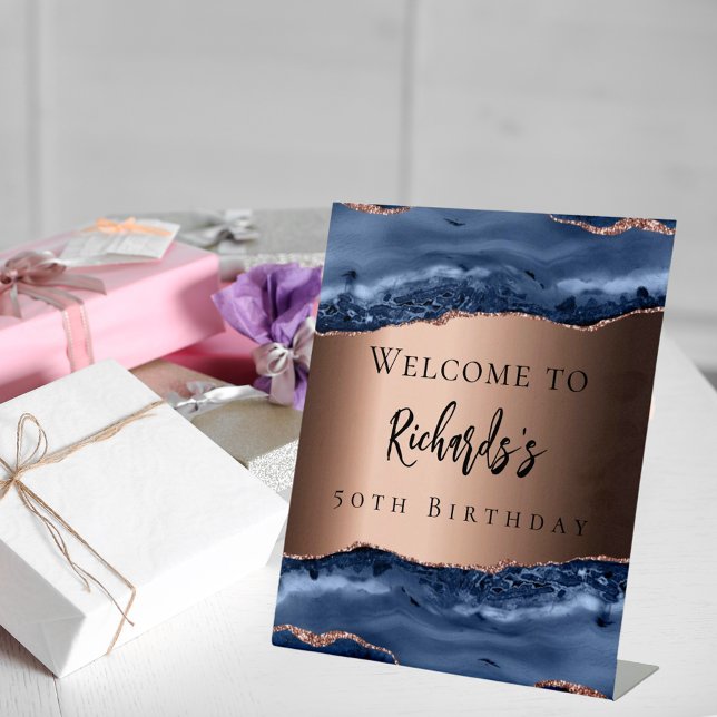 Navy-Blue-Bronze-Ager Geburtstagsgeschenk Sockelschild (Von Creator hochgeladen)