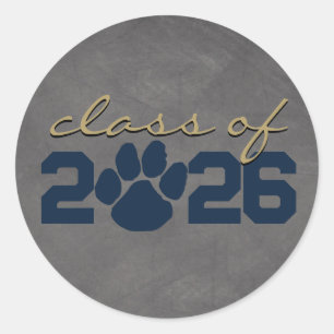 Navy Blue & Bronze Pawprint Chalkboard Abschluss Runder Aufkleber