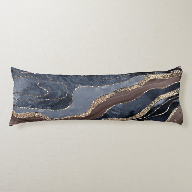 Navy Blue Brown Marble Agate Gold Glitzer Glam #1  Seitenschläferkissen (Vorderseite)