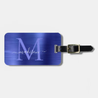 Navy Blue Brushed Metal Girly Script Monogram Nied