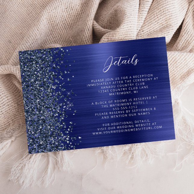 Navy Blue Brushed Metal Wedding Details  Begleitkarte (Von Creator hochgeladen)