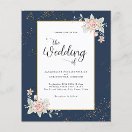 Navy Blue Budget Hochzeitsempfang Flyer