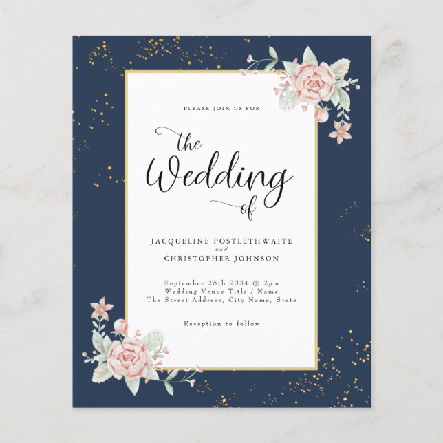 Navy Blue Budget Hochzeitsempfang Flyer (Vorne)