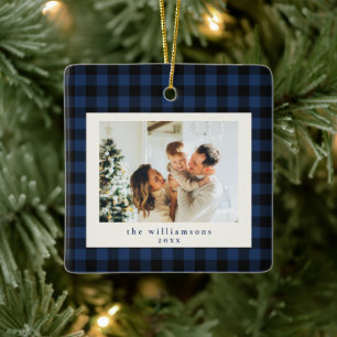Navy-Blue-Buffalo-Kariert-Benutzerdefiniertes-Foto Keramikornament