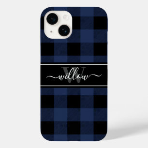 Navy Blue Buffalo Karierte Muster Name Monogram Case-Mate iPhone 14 Hülle