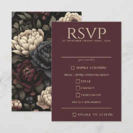Navy Blue & Burgund Moody Floral Food Choice RSVP Karte