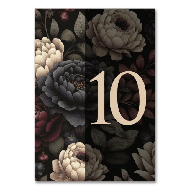 Navy Blue & Burgund Moody Floral Table 10 Tischnummer (Vorderseite)
