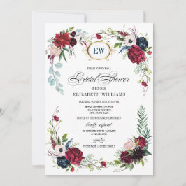 Navy Blue, Burgundy Bloom Watercolor Brautparty Einladung