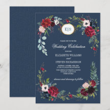 Navy Blue | Burgundy Bloom Watercolor Wedding