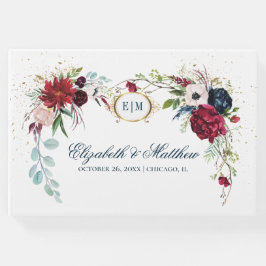 Navy Blue | Burgundy Bloom Watercolor Wedding Gästebuch