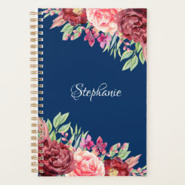 Navy Blue Burgundy Blush Bloral Personalisiert Planer