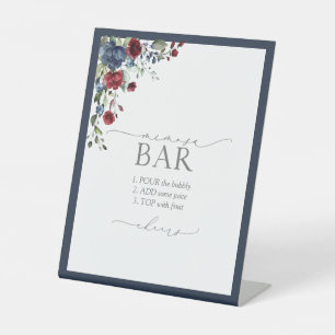 Navy Blue Burgundy Floral Brautparty Mimosa Bar Sockelschild
