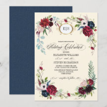 Navy Blue | Burgundy Floral Watercolor Wedding