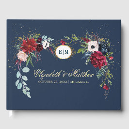 Navy Blue | Burgundy Floral Watercolor Wedding Gästebuch