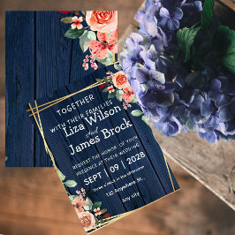 Navy Blue Burgundy Gold Blush wood Wedding  Einladung