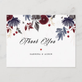 Navy Blue Burgundy Gothic Floral Wedding Vielen Da Postkarte